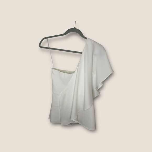 Trina Turk Glamorous One-Shoulder Top in White Wash Size 4 NWOT - Picture 3 of 5